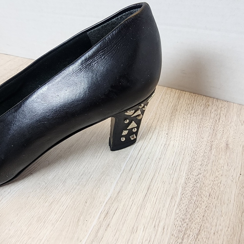Vintage Stuart Weitzman Black Pumps Shoes Heels W Silver Detail Size 6.5 - Picture 5 of 12